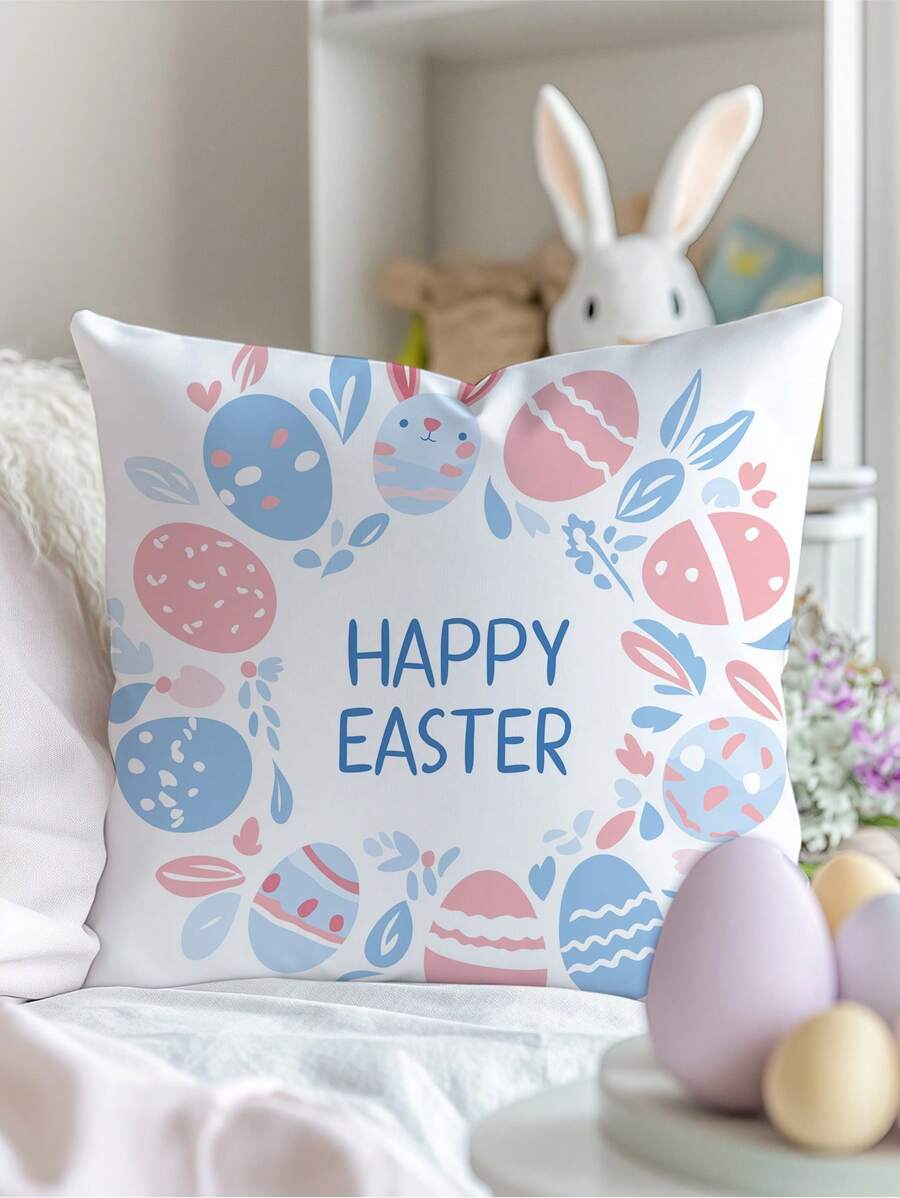 1pc Easter Pillow Case,Happy Easter,Without Pillow Core,Bunny, Egg,Printed Pillowcase,Suitable For Living Room, Bedroom Decor, Room Decoration