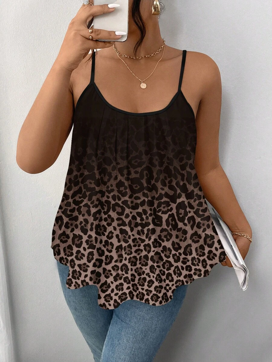 SHEIN Frenchy Plus Size Women Casual Elegant Leopard Print Patchwork Camisole, odpowiednia na lato