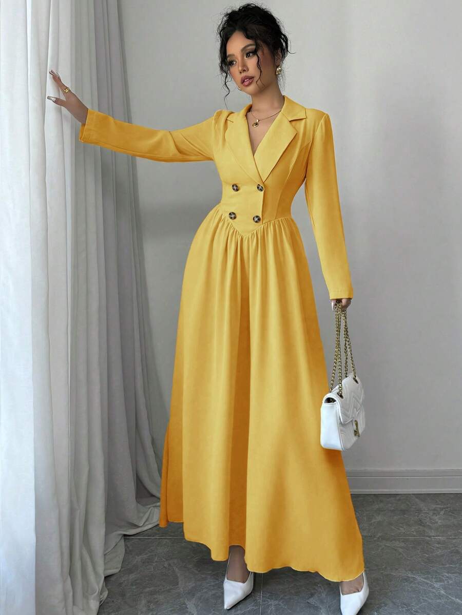 Elenzga Abito lungo dal taglio ad A, con colletto e maniche lunghe, di alta qualità, abito lungo da donna per l'autunno/inverno