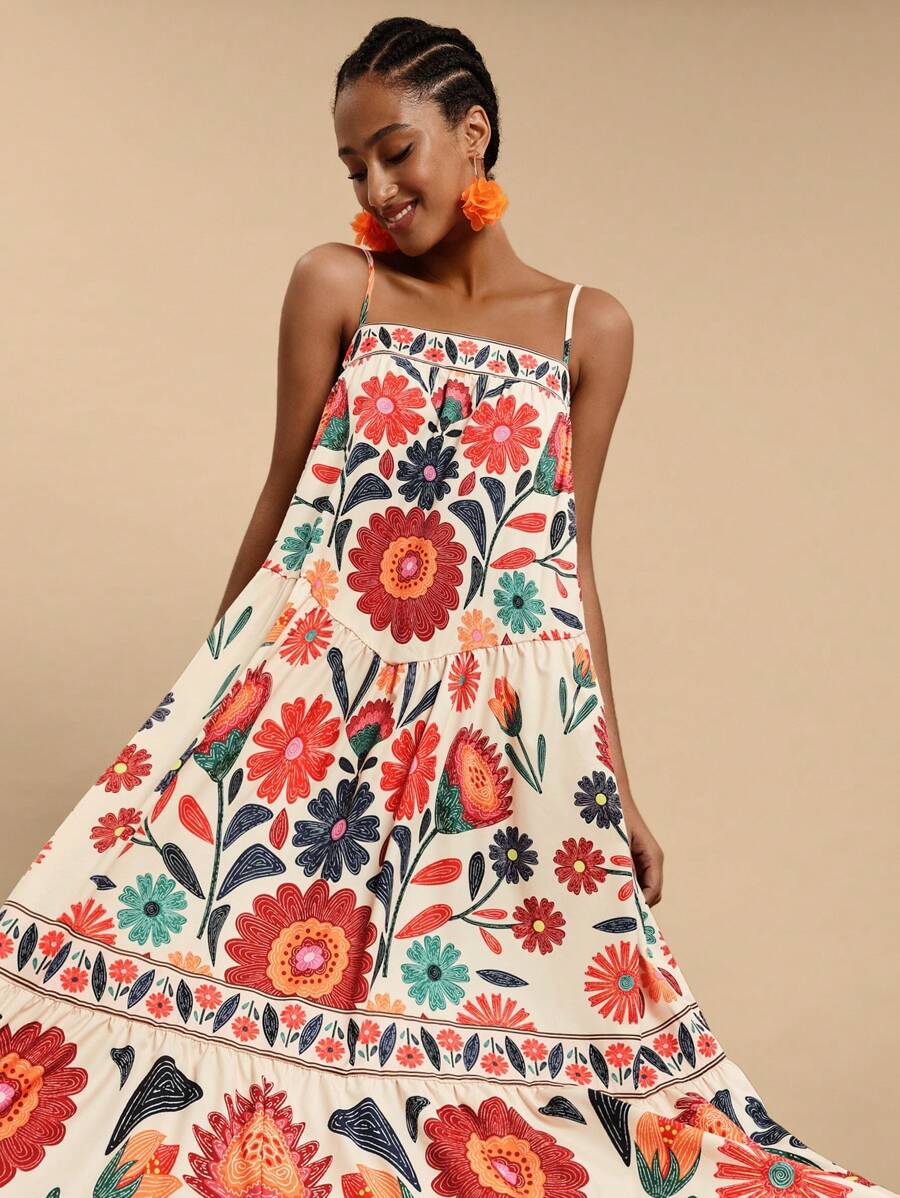 Travachic Floral Print Cami Dress For Women,Sun Dress