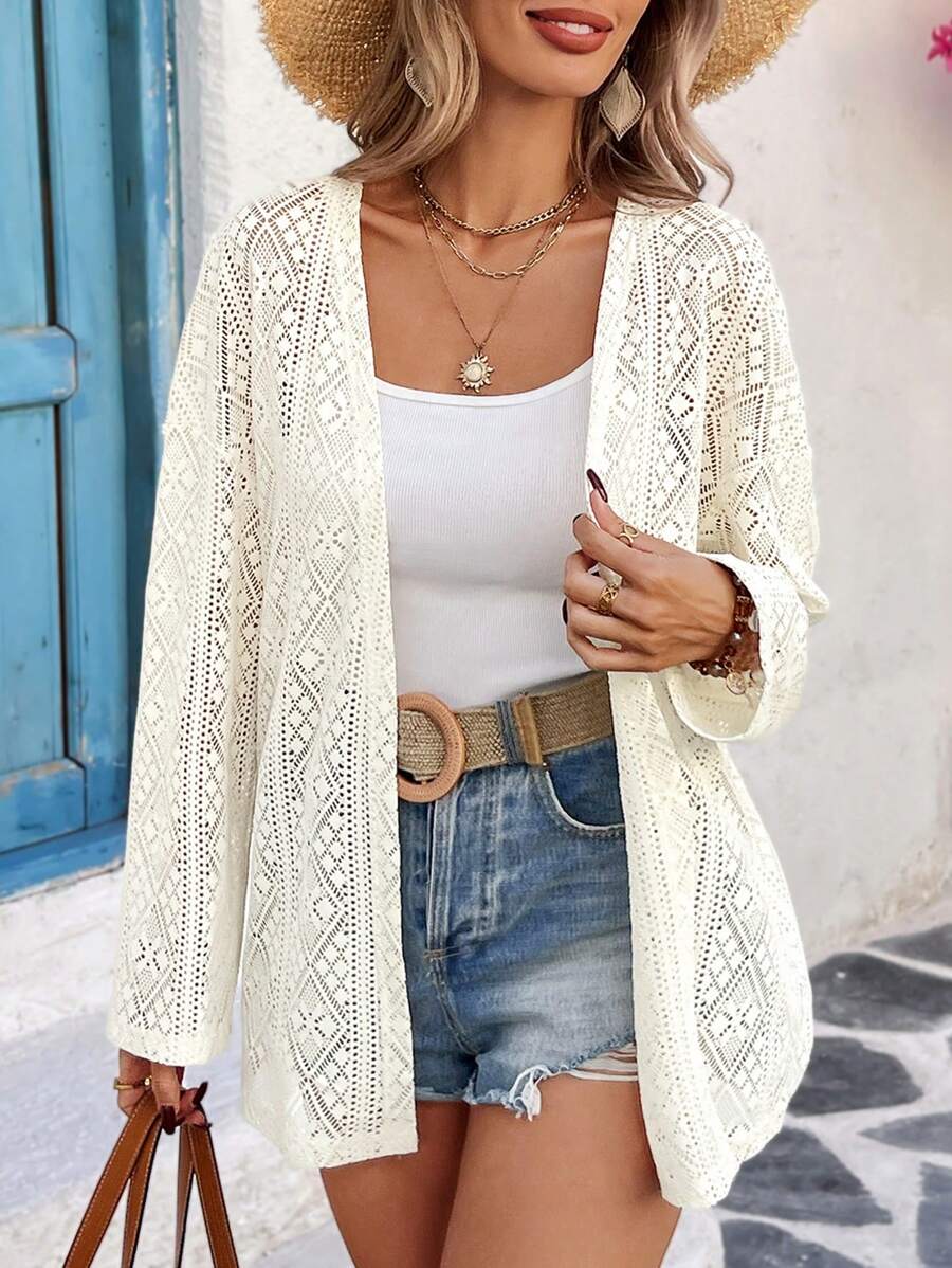 Breezaya Chaqueta con encaje calado, de manga larga, de corte holgado y ligera, para mujer, ideal para primavera/verano, uso casual o de vacaciones/viaje