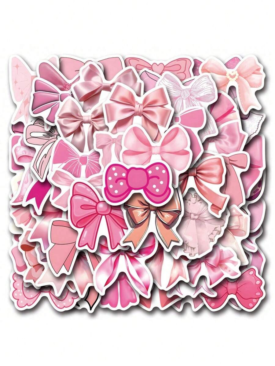 SHEIN 55 piezas de pegatinas de lazos, pegatinas de monogramas de estética vintage, pegatinas de lazos rosas impermeables de vinilo, para botellas de agua, portátiles, teléfonos, diarios, regalos para niños, niñas y mujeres