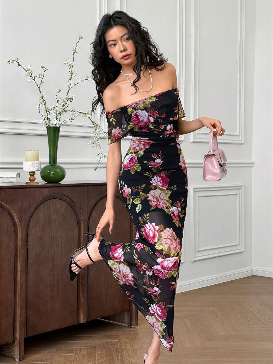 EastFlair Elegante off-shoulderjurk met bloemenprint voor dames