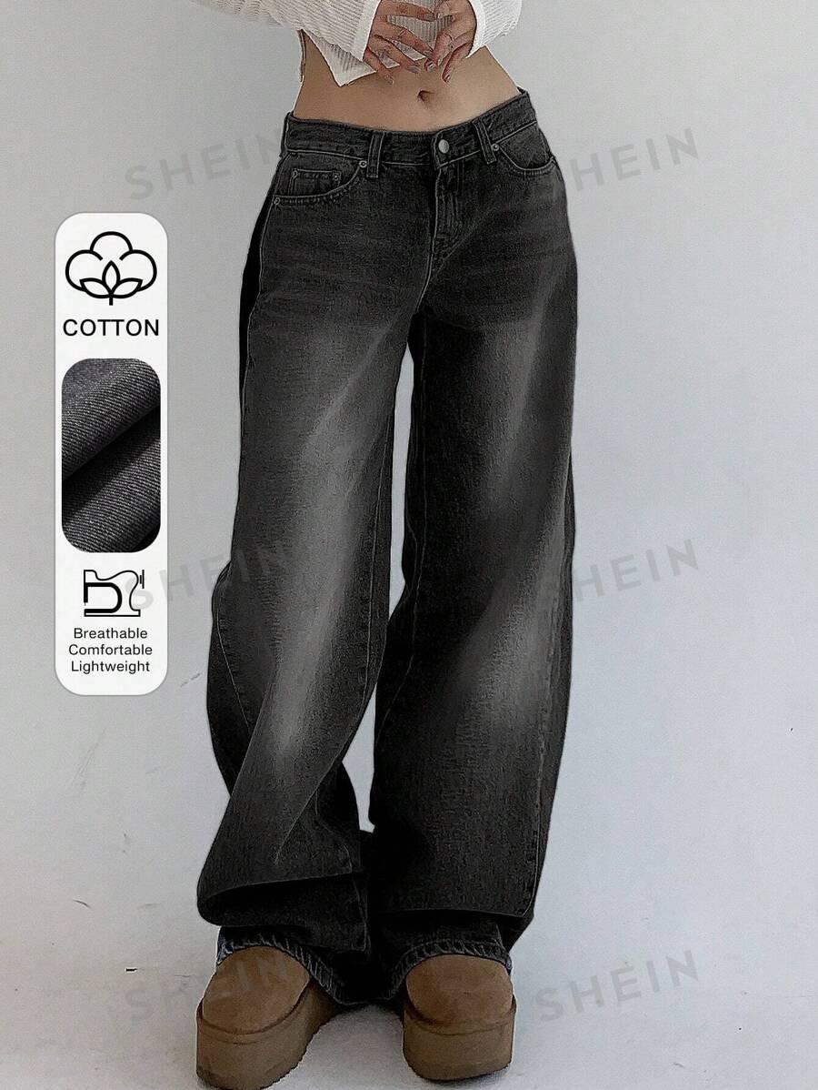 Strévra Mezclilla holgada con cremallera de estilo casual para usar en la calle, ropa de calle para mujeres