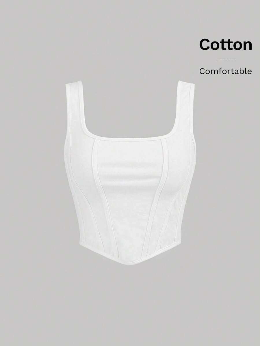 SHEIN X ELOISA & ORSON SHEIN MOD Top con escote redondo en color blanco y bajo tipo pañuelo