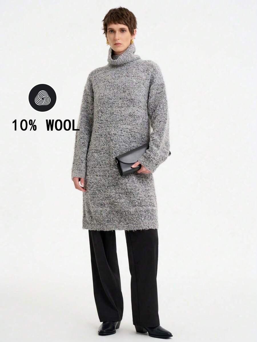 Aalyst Dames casual truijurk met hoge hals en gemengde stof, herfst/winter