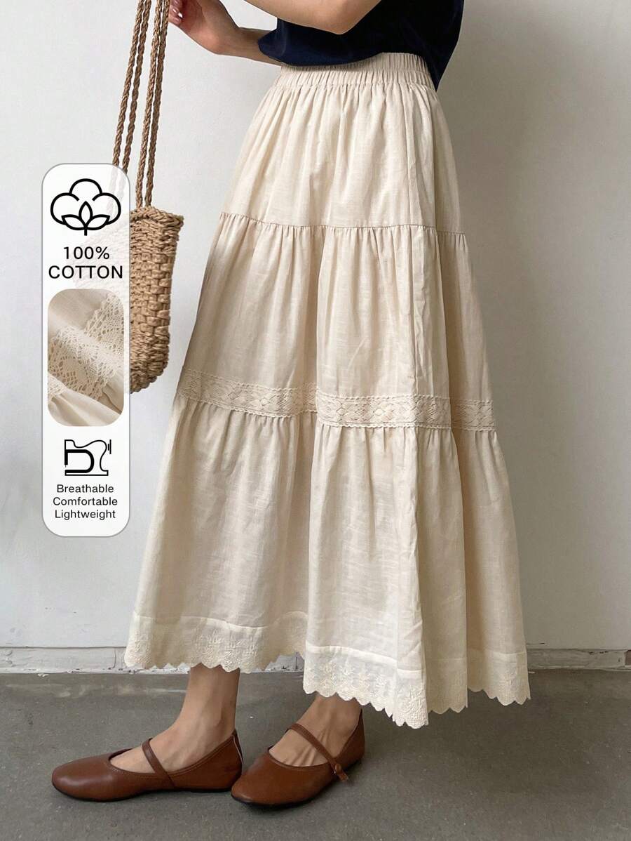 FRIFUL Solid Ruffle Hem Skirt