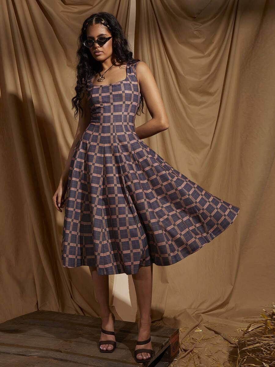 COSMINA Abito mini elegante e vacanziero in stile plaid con lacci, primavera/estate