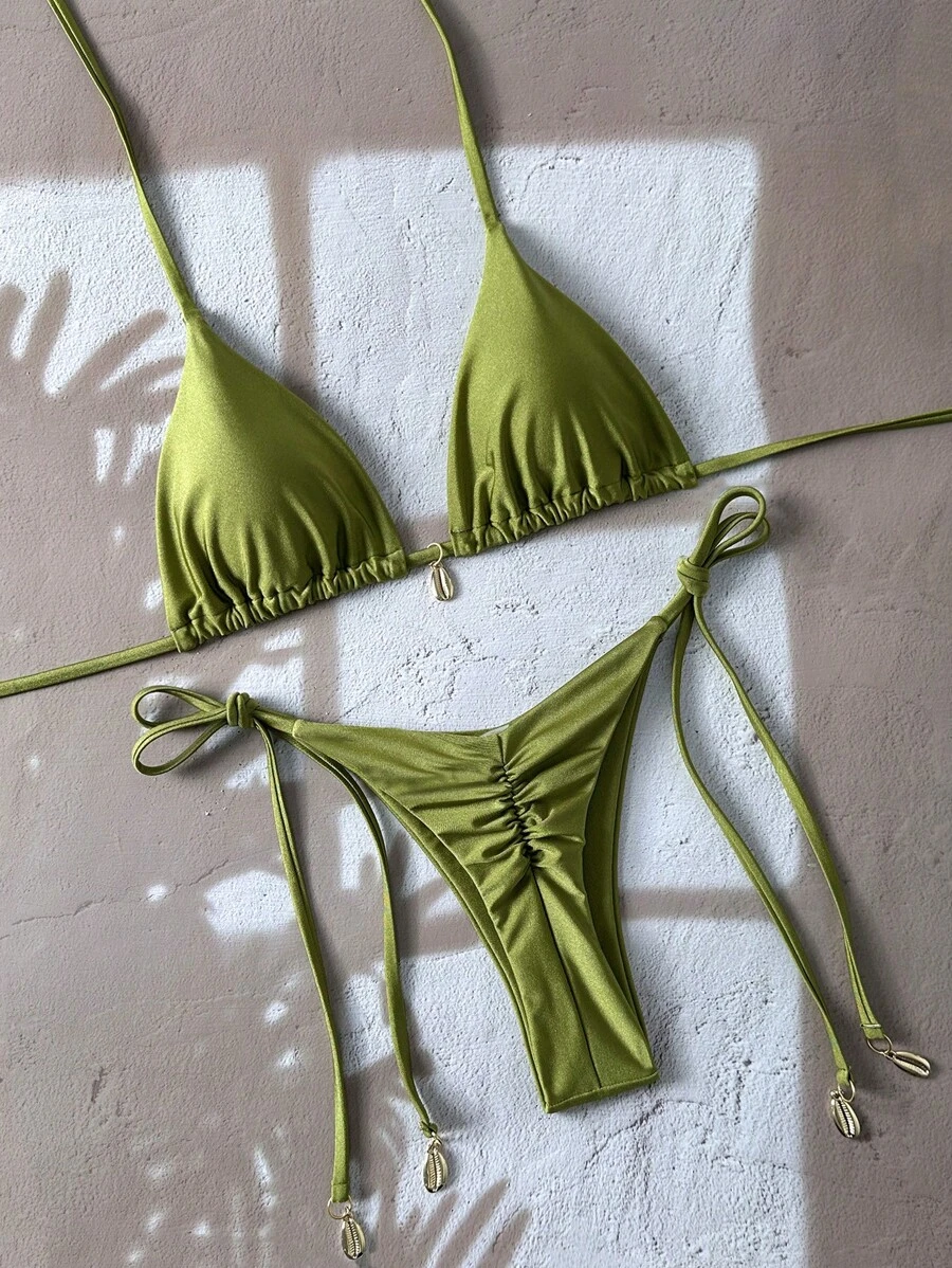 SHEIN Swim Spring Break Solid Color Bikini Swimwear