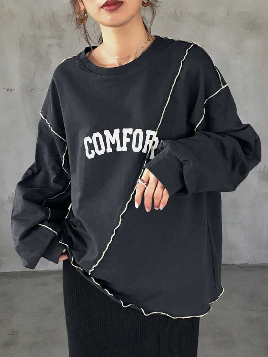 FRIFUL Women's Loose Fit Contrast Color Print T-Shirt