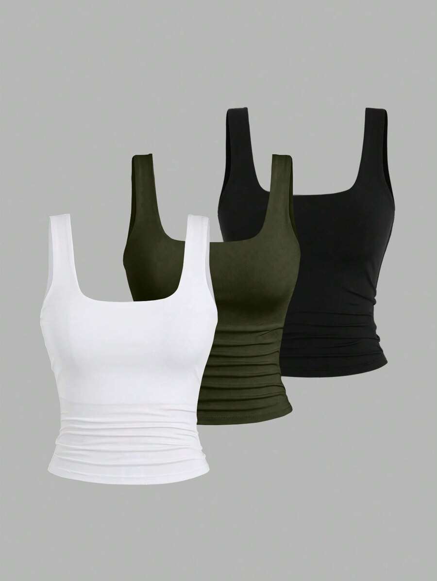 Sweetra Débardeur casual et polyvalent de couleur unie pour femmes