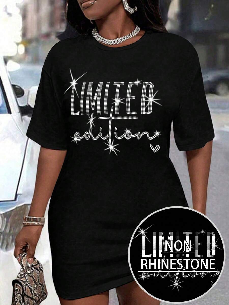 Maweii Robe décontractée à col rond à manches courtes avec imprimé lettre diamant pour femmes grandes tailles
