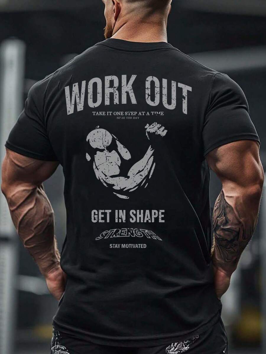 Manfinity Sport Corelite Men's Casual Letter Print Short Sleeve Sports T-Shirt