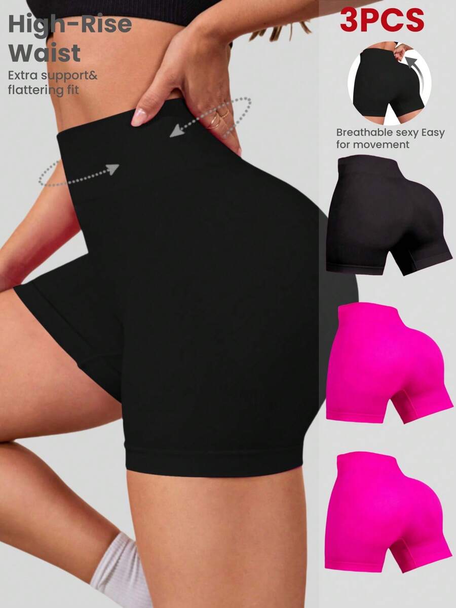 SHEIN Sport Studio Women's Solid High Waist Casual Fitness Sports Shorts
