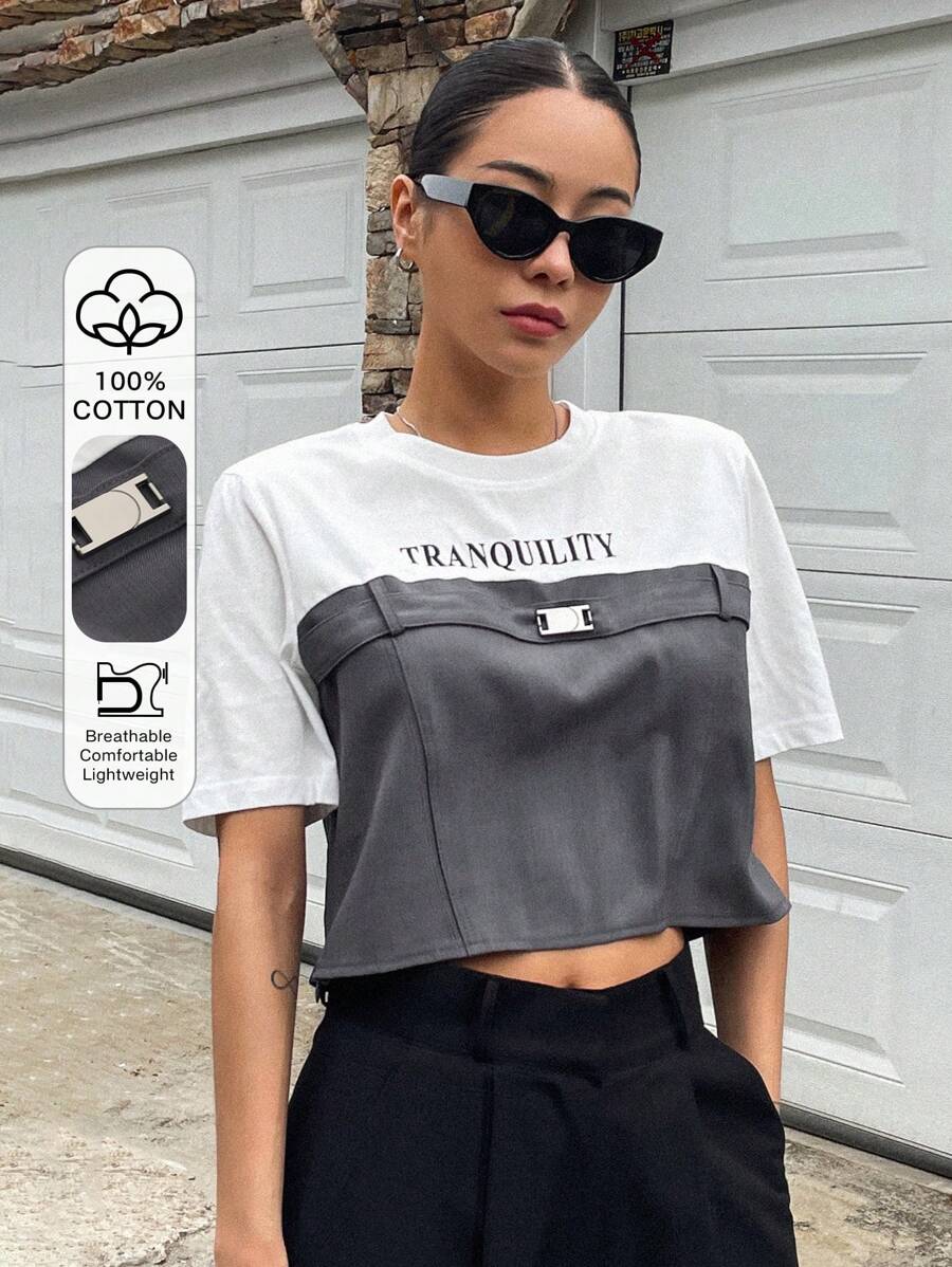 DAZY T-Shirt Court À Lettres Bicolore