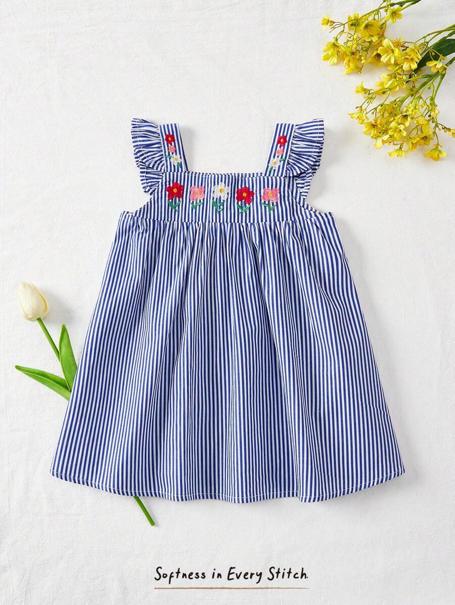 Cozy Pixies Robe décontractée et polyvalente pour bébé fille, avec imprimé floral, col carré, volants à l'ourlet, sans manches et taille resserrée