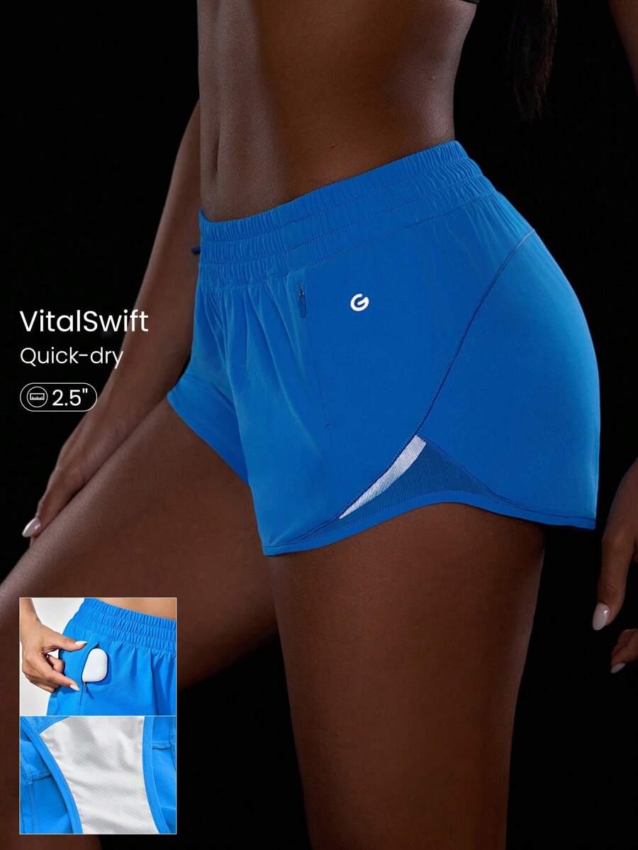 GLOWMODE 2.5" Stay Cool Quick-Dry Lightweight Zipper Pockets Reflective Strips Low Waist Active Running Shorts With Built-In Deodorant Underwear Jogging Training Gym Workout Wear