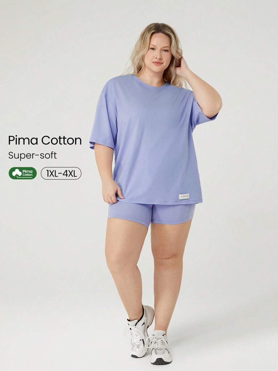 GLOWMODE Plus Size Pima Cotton Oversized Unisex Short Sleeve Round Neck Active Tee Daily Casual