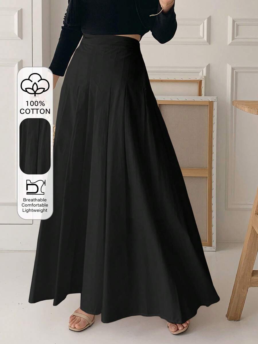 DAZY Women's Black Pleated A-Line Skirt, Suitable For All Seasons, Autumn