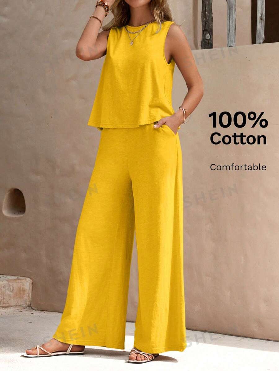 EMERY ROSE unicolor Top tank & Pantalones de pierna ancha