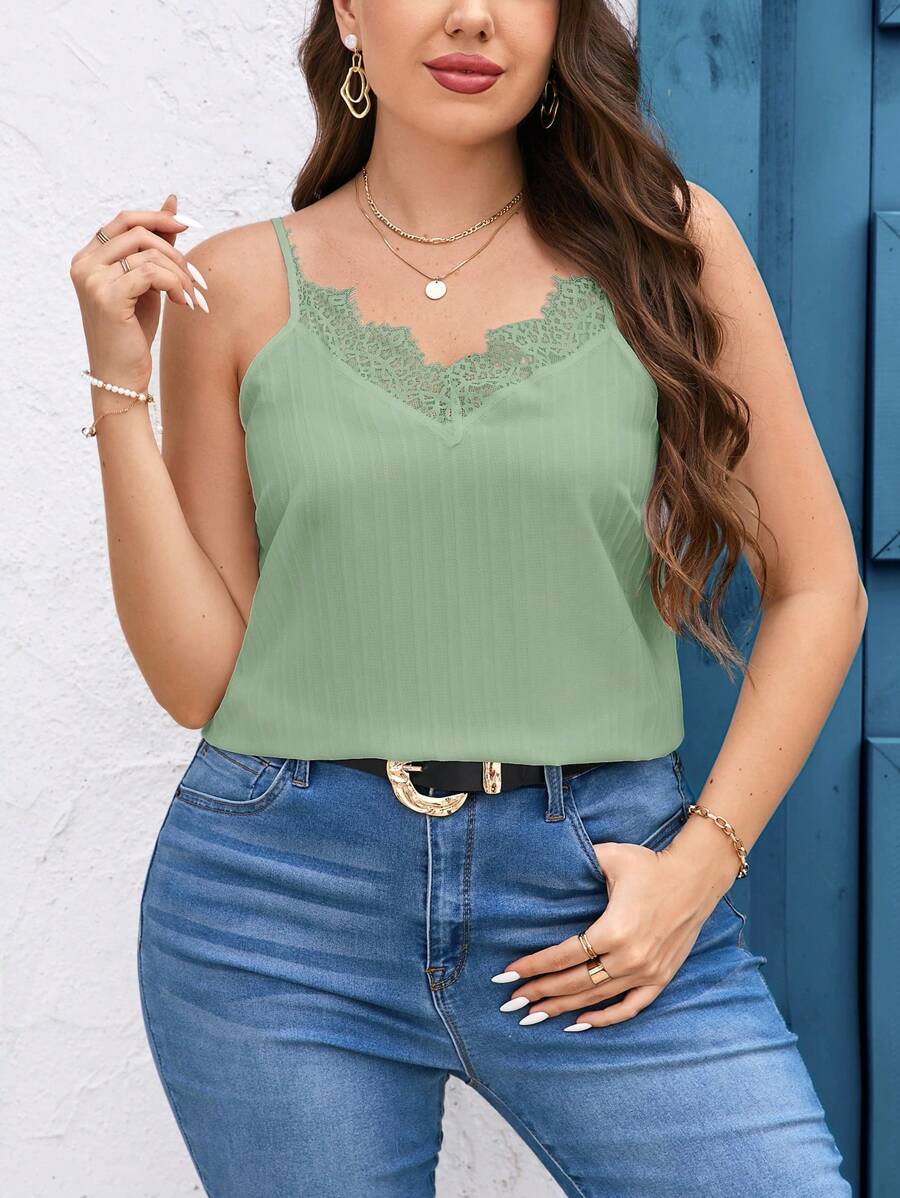 SHEIN Clasi Débardeur top camisole en dentelle avec patchwork, grande taille, minimaliste et élégant