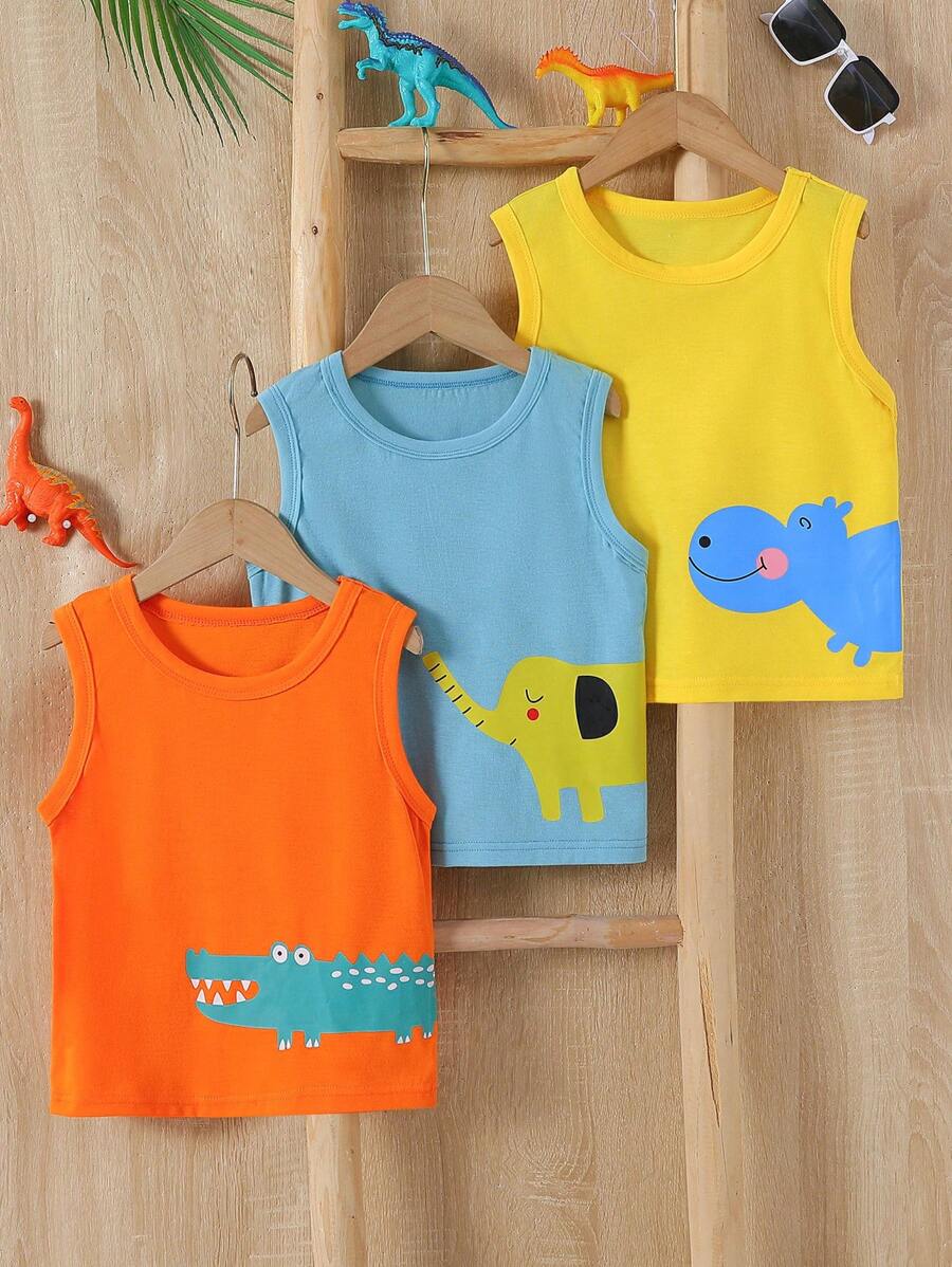 SHEIN Conjunto De Três Peças De Coletes Impressos Fofos Para Menino Jovem