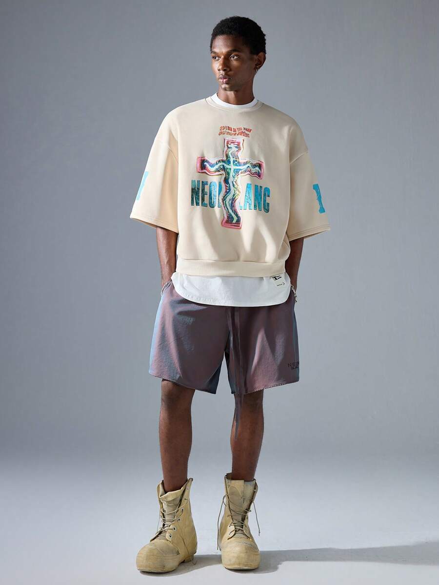NEON BLANC Men's Street Fashion Woven Letter Printed Loose Shorts