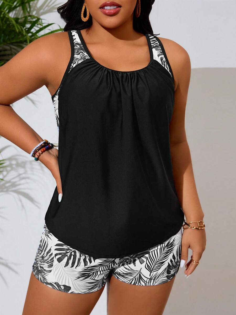 Swim Lushoire 2 pièces/Set Maillot de bain Tankini imprimé aléatoire pour femmes grande taille