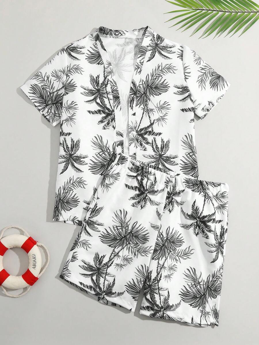 Conjunto de playera de manga corta con estampado aleatorio y shorts para niño preadolescente