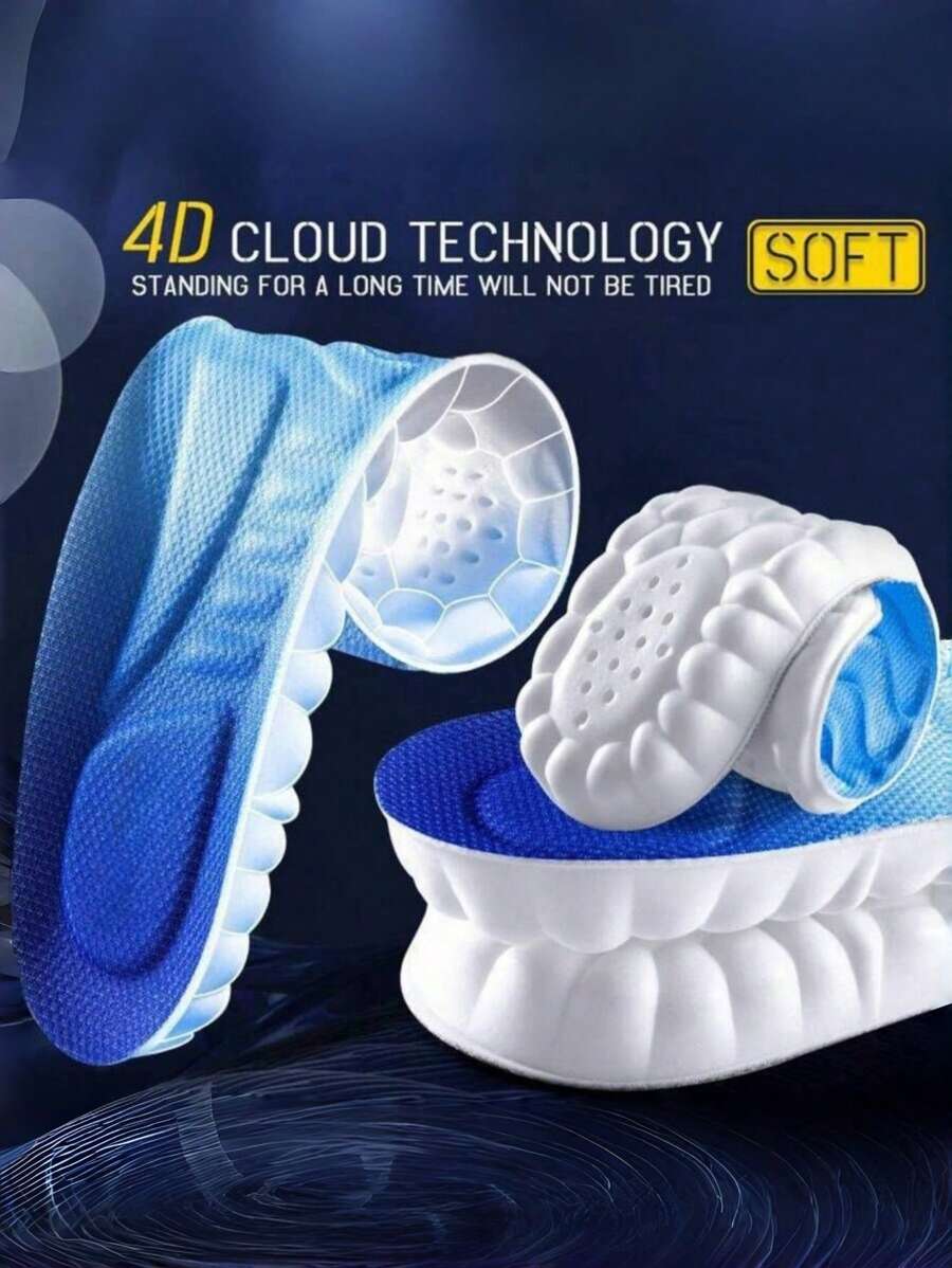 SHEIN Semelles intérieures de support d'arche 4D dynamique avec mousse à mémoire de forme ultra-coussinée et gel amortissant les chocs. Technologie de soulagement de la pression et anti-odeur pour le confort lors de la course, la randonnée, le travail. Indispensables pour les sports, l'extérieur, les voyages, la forme physique (hommes/femmes, multi-tailles)