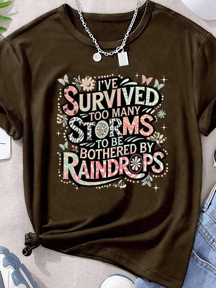 SHEIN LUNE Camisetas de manga corta de talla grande "Too Many Storms"