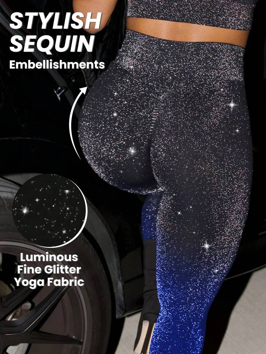 Plus Size Metallic Shiny Leggings, Party Style