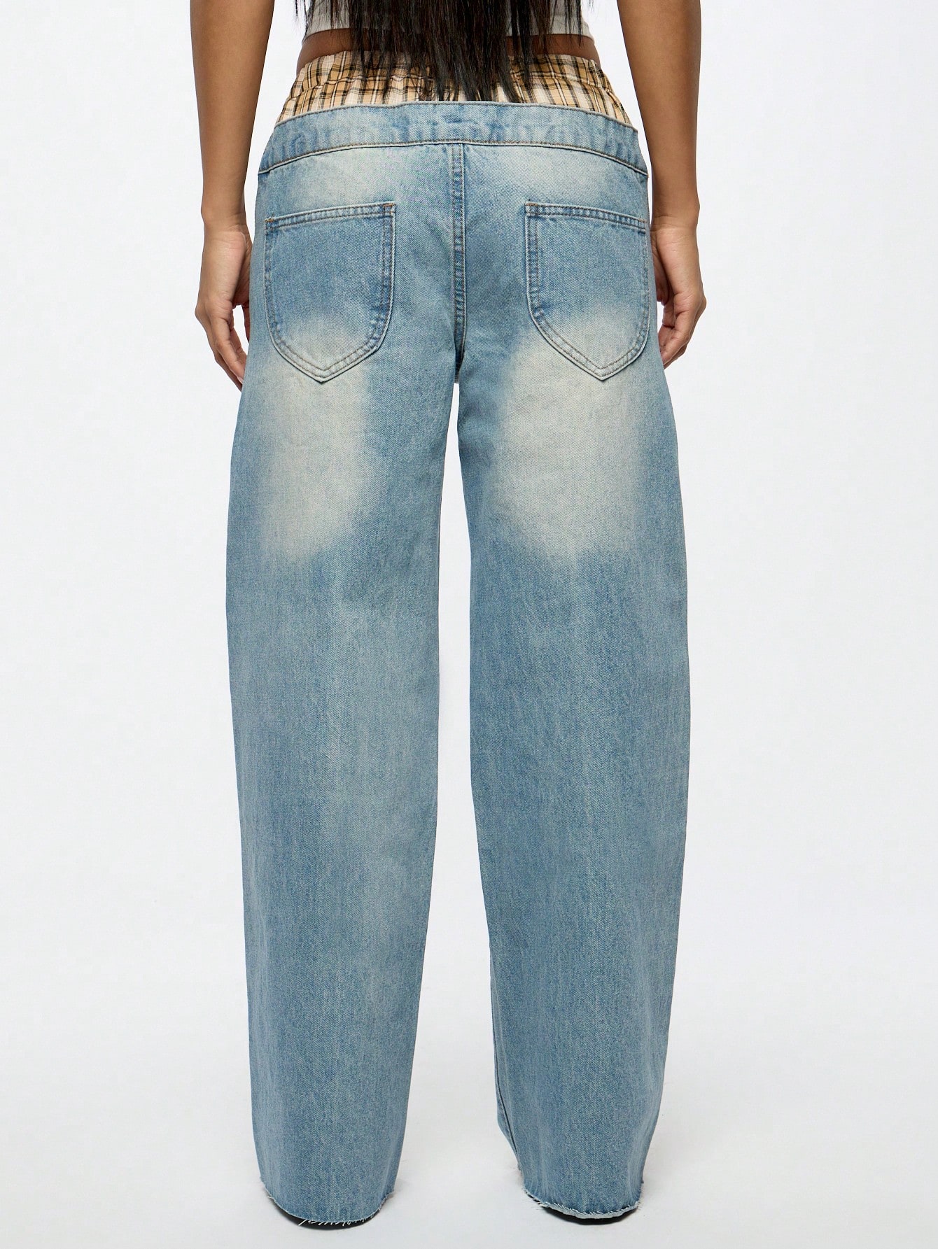 SUMWON WOMEN Vintage Wash Wide Leg Denim Jeans With Boxer