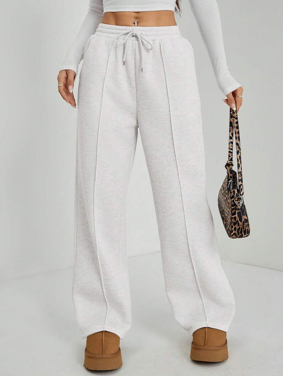 SHEIN PETITE Pantalones deportivos de pierna recta con detalles de piedras para mujer, ideal para otoño