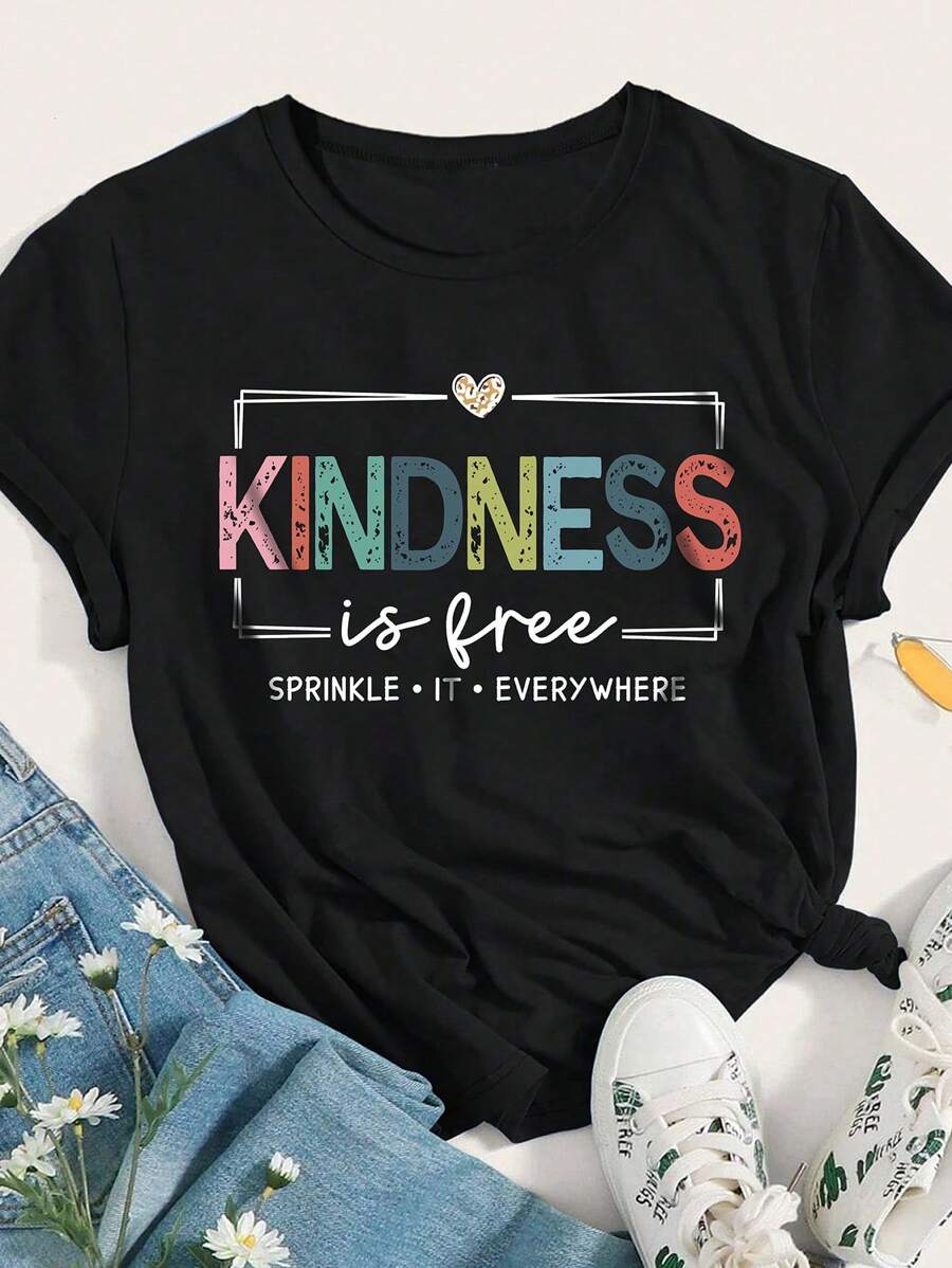 SHEIN LUNE Kindness Is Free Printed Plus Size T-Shirt