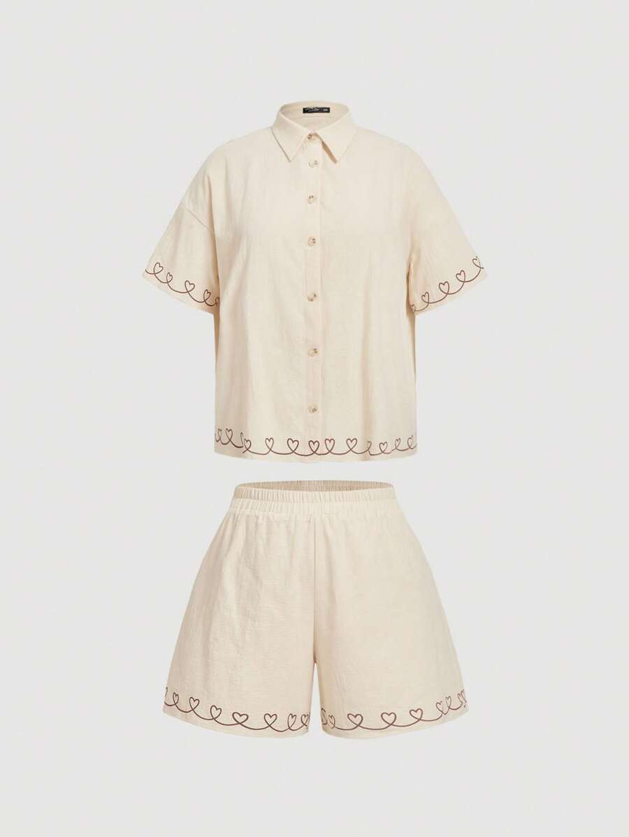 SHEIN MOD Plus Size Apricot Casual Loose Set van 2 stuks. Set van 2 stuks voor de zomer.