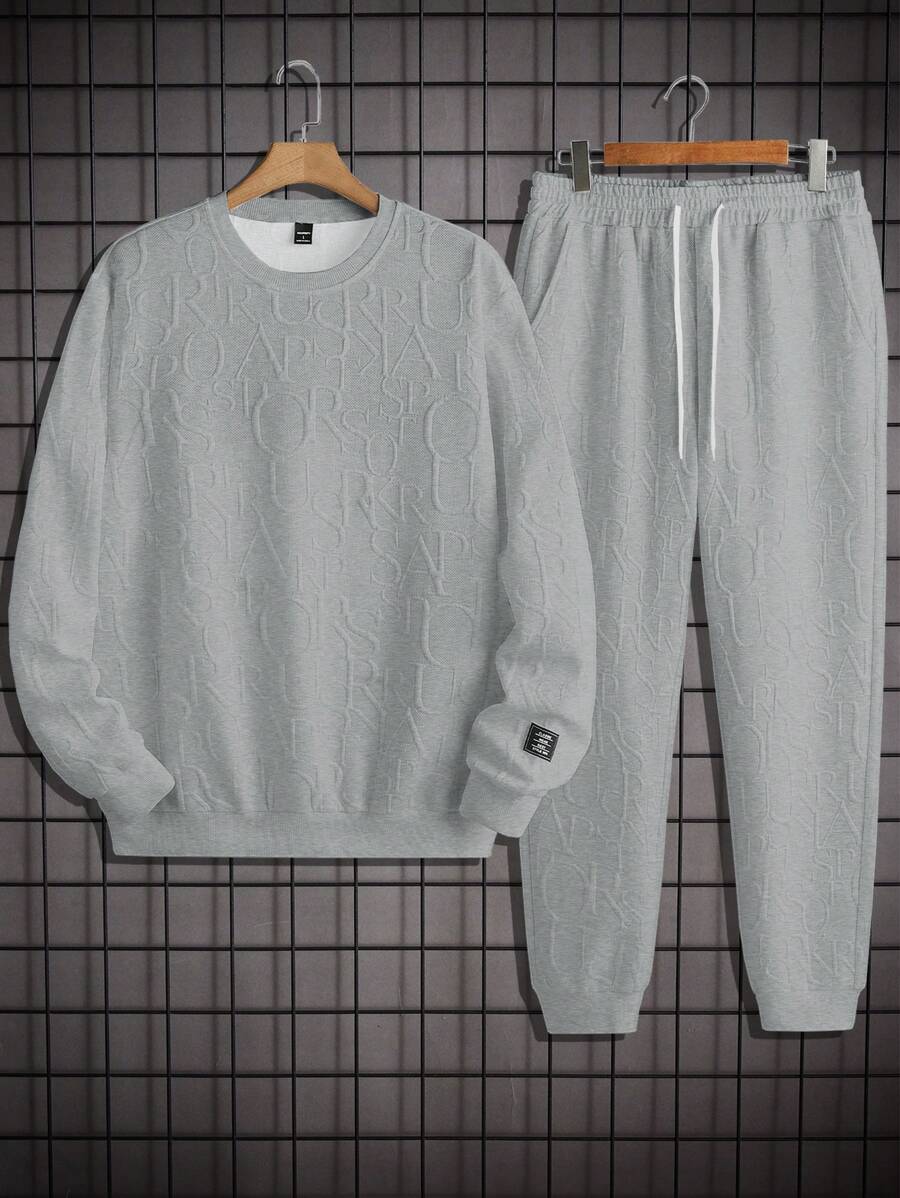 Manfinity Homme Men's Round Neck Long Sleeve Simple Graphic Top And Pants Casual Outfit