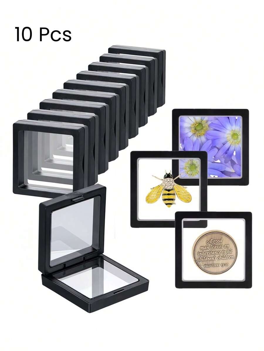 10 PEÇAS Caixa de Exibição Flutuante 3D Transparente Caixa de Armazenamento de Joias de PE Suporte para Moedas de Desafio, Medalhas AA, Espécimes, Chip, Inseto, Planta, Colecionáveis, Vitrine de Exibição, Decoração para Casa, Organizador de Mesa de Escritório, Presente para Homens e Mulheres