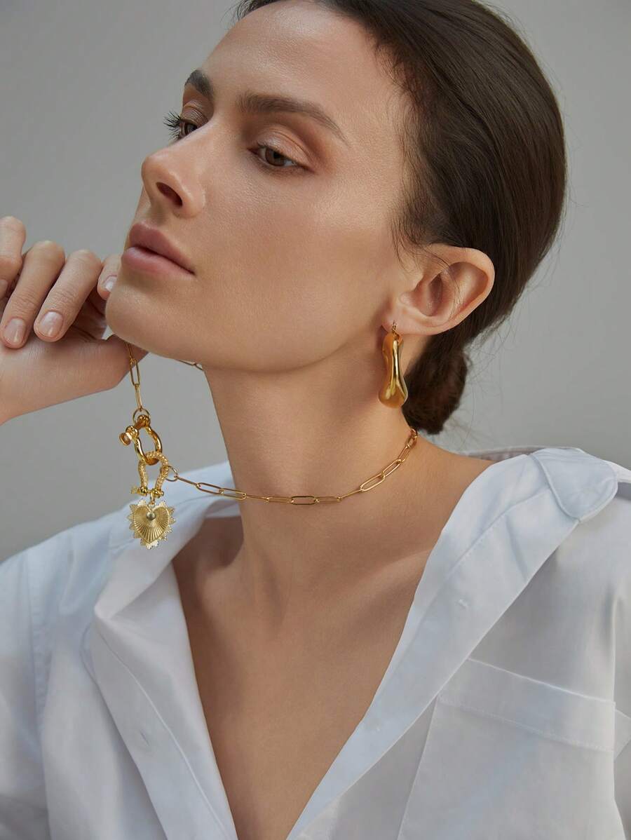 1 pieza de hebilla de herradura completa con rhinestones a la moda y hebilla de herradura lisa, collar con colgante desmontable en forma de corazón, es una opción imprescindible para los artículos de moda femenina, Día de San Valentín, mamá, madre, Día de la Madre, regalo