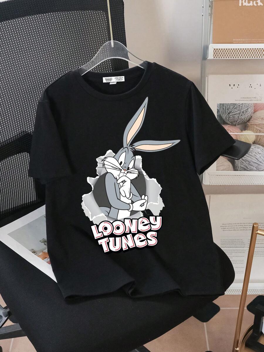 LOONEY TUNES X SHEIN Camiseta de manga corta informal con estampado de dibujos animados para niño preadolescente, verano