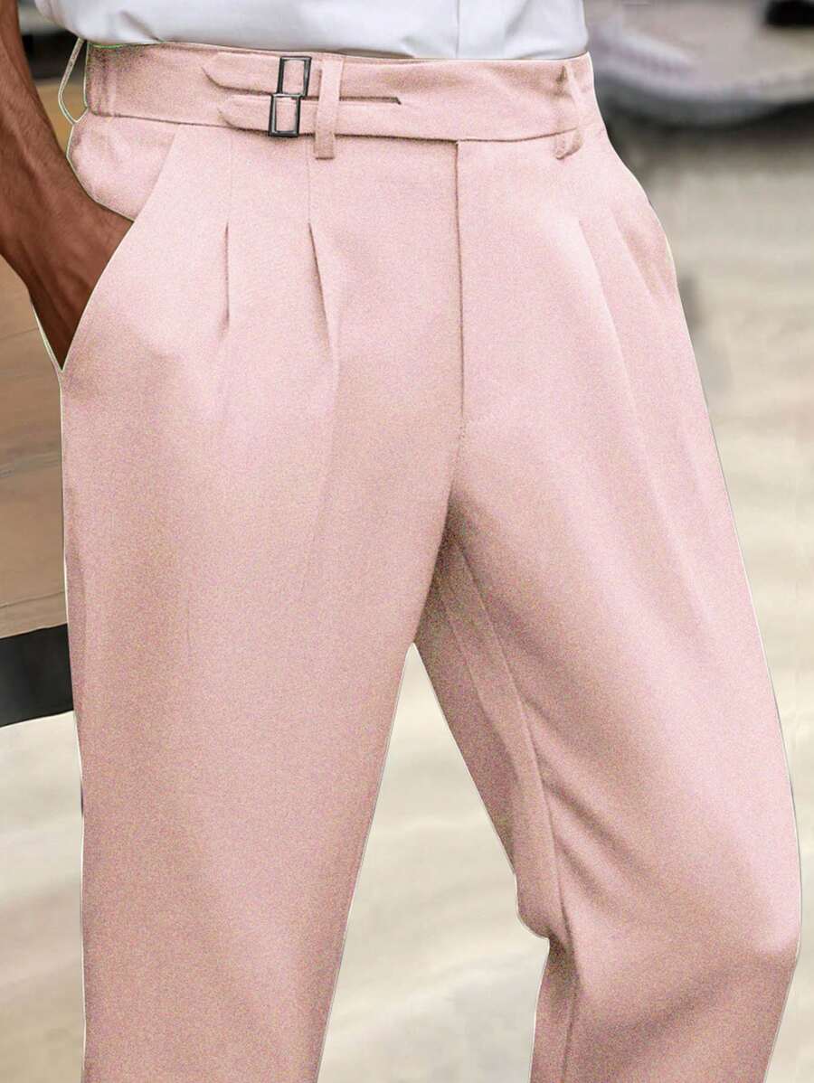 Manfinity Mode Men's Casual Solid Color Tapered Suit Pants