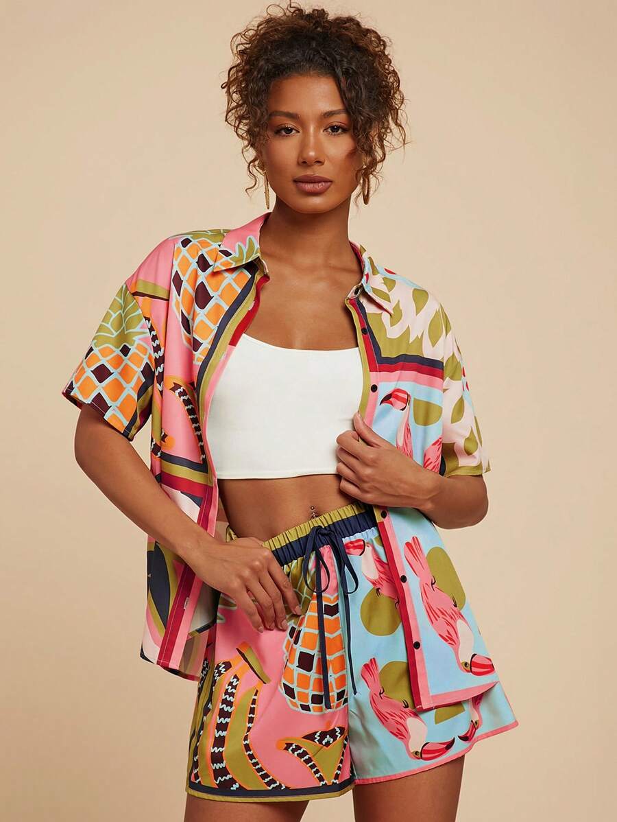 Travachic Tropical Print Short Sleeve Casual Vacation Shirt