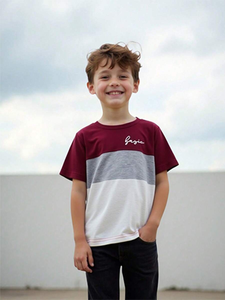 SHEIN Young Boy Letter Graphic Colorblock Tee