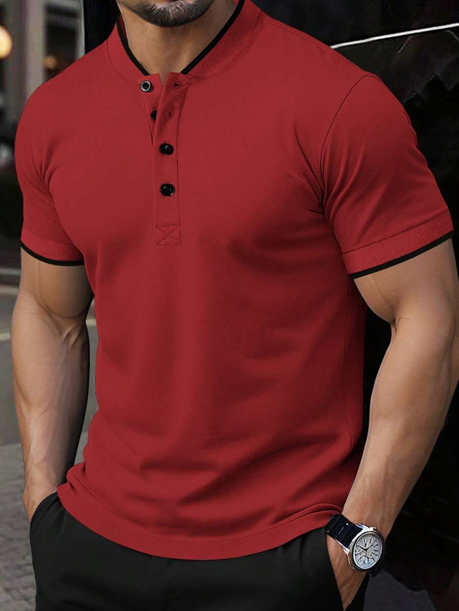 Manfinity Homme Camisa polo de manga corta lisa para hombre, moda minimalista adecuada para el verano