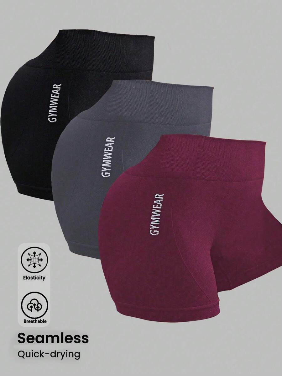 Women Letter Print Detail Simple Fitted Casual Sports ShortsWomen Sweat Short, Gym Short, Biker Short