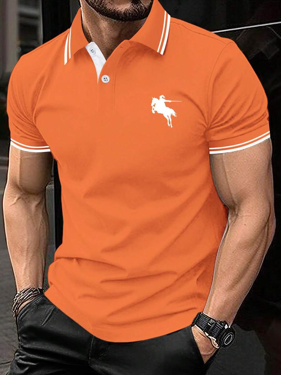 Manfinity Homme Men's Striped Short Sleeve Casual Commuter Polo Shirt