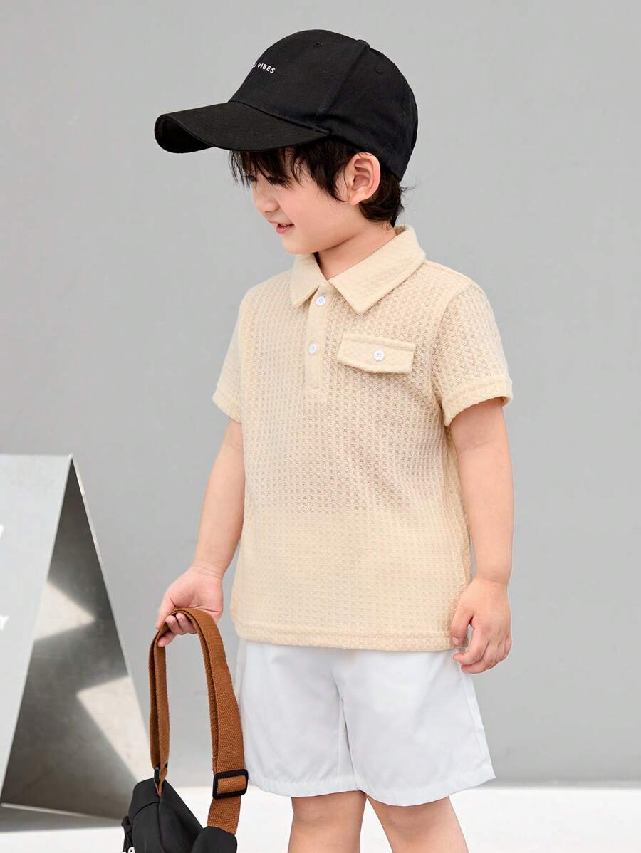 SHEIN 1 szt Mali chłopcy Codzienny Akademia Styl Miękki I Stylowy Krótki Rękaw Koszulka polo , Z Dekoracyjny Kieszeń , W Oddychająca Tkanina , Doskonały Na wiosnę I Lato
