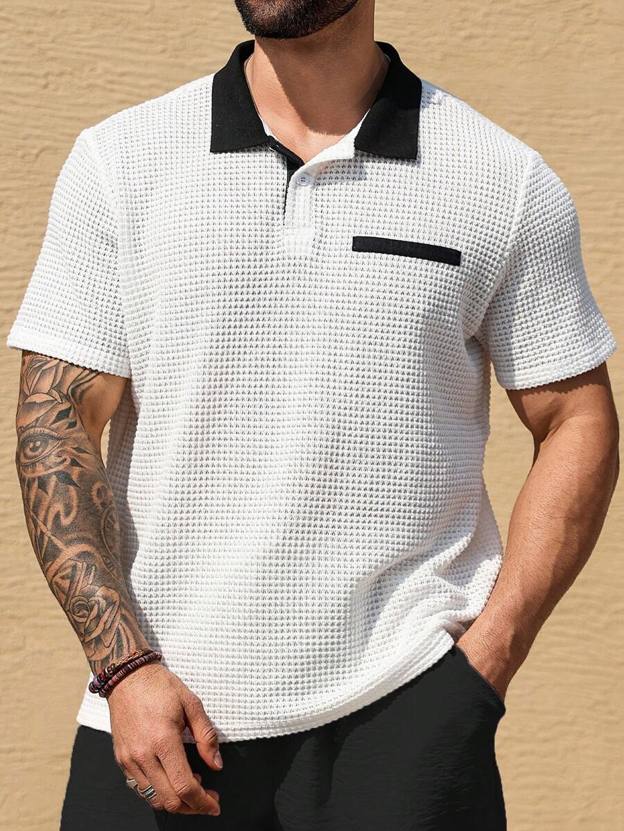 Manfinity Homme Plus Size Men's Casual Color Block Collar Short Sleeve Polo Shirt