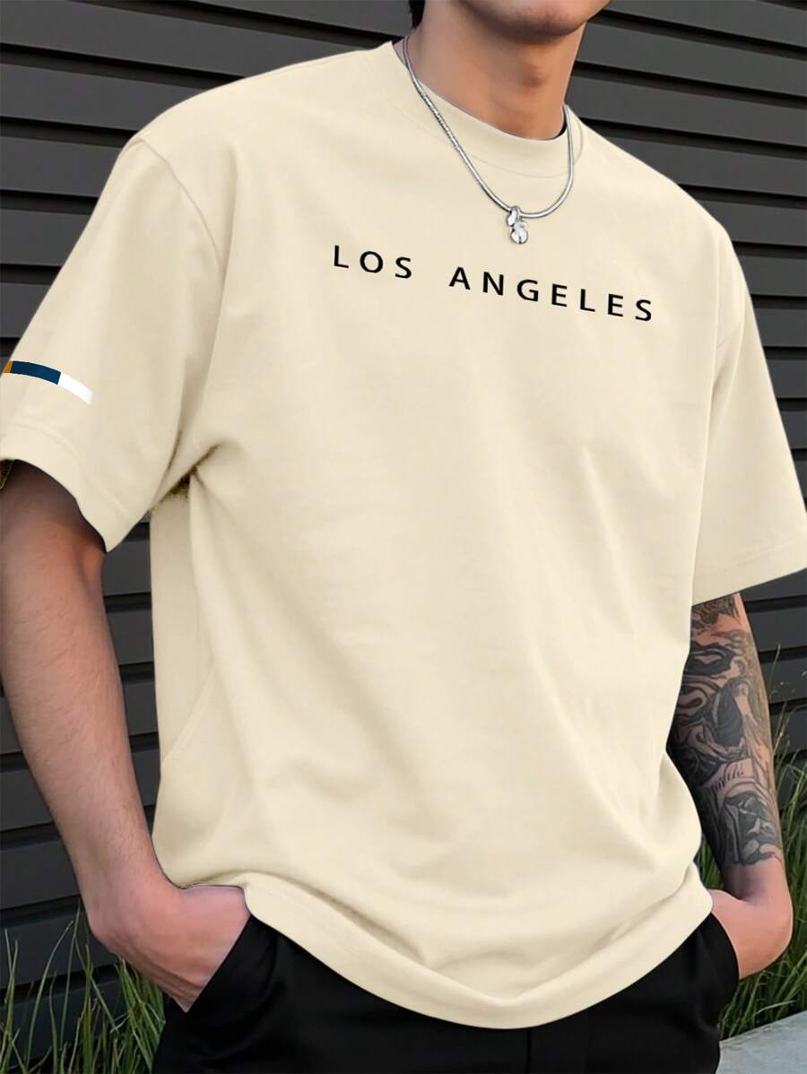 Manfinity Homme Plus Size Men's Letter Print Round Neck Short Sleeve Casual T-Shirt