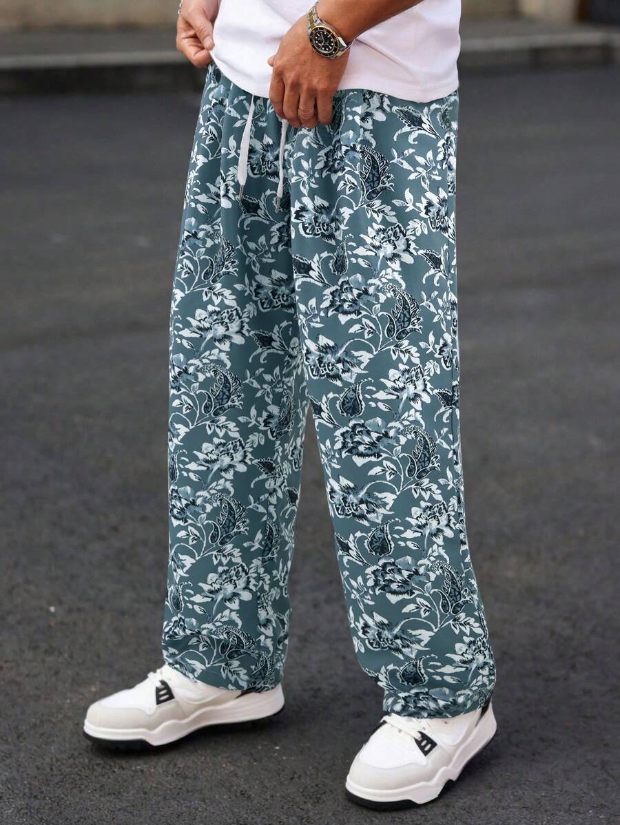 Manfinity Hypemode Men's Casual Floral All-Over Print Drawstring Waist Pants